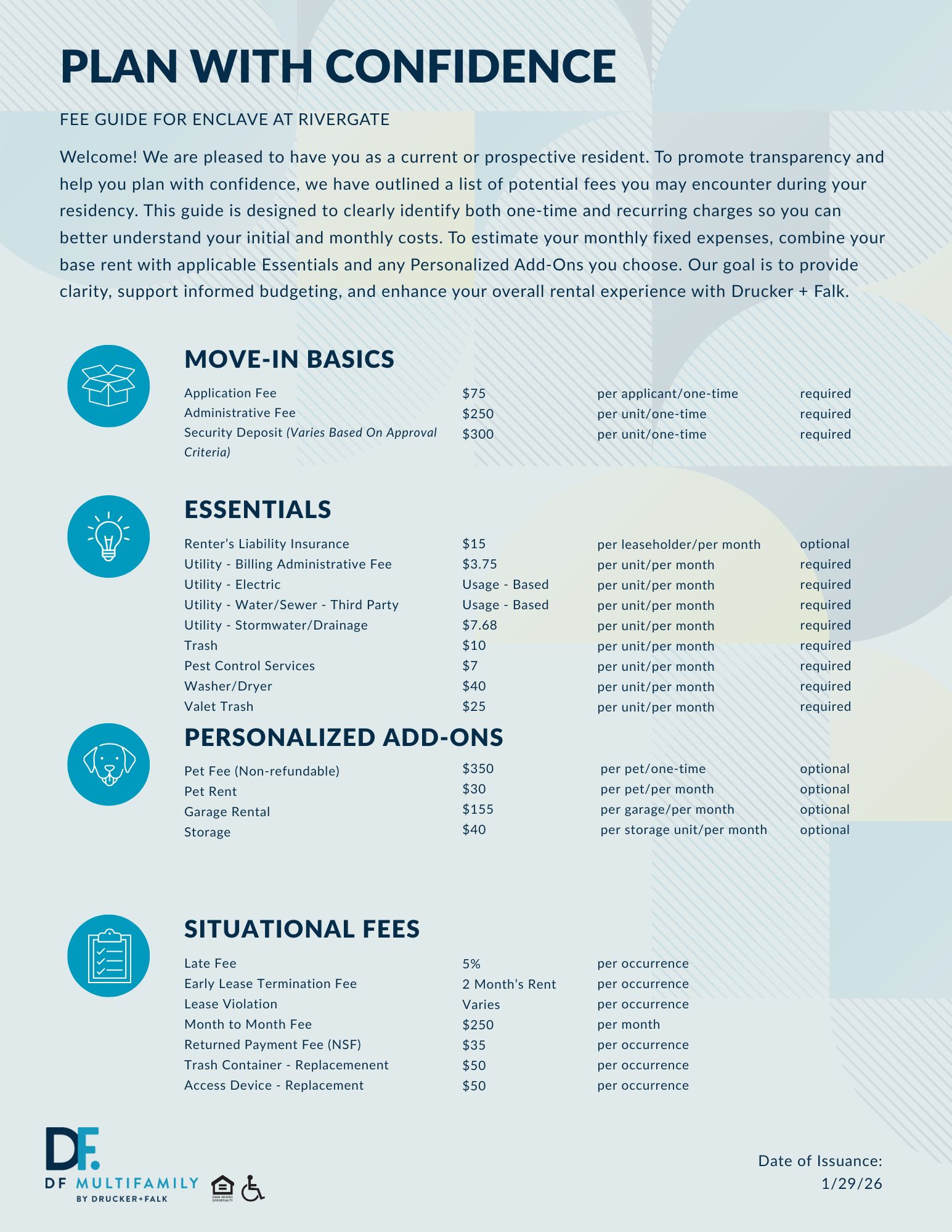 Fee Guide for Pines of York - Please call our leasing office for more details